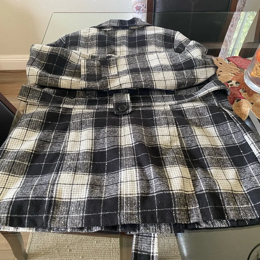 FASHION NOVA 🖤💖🤍PLAID BUTTON FRONT PEACOAT-WITH SASH & DETACHABLE HOODIE-XL - Picture 12 of 16